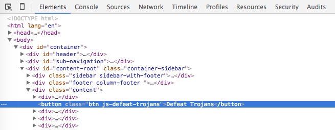 Element tab in Chrome Developer Tools