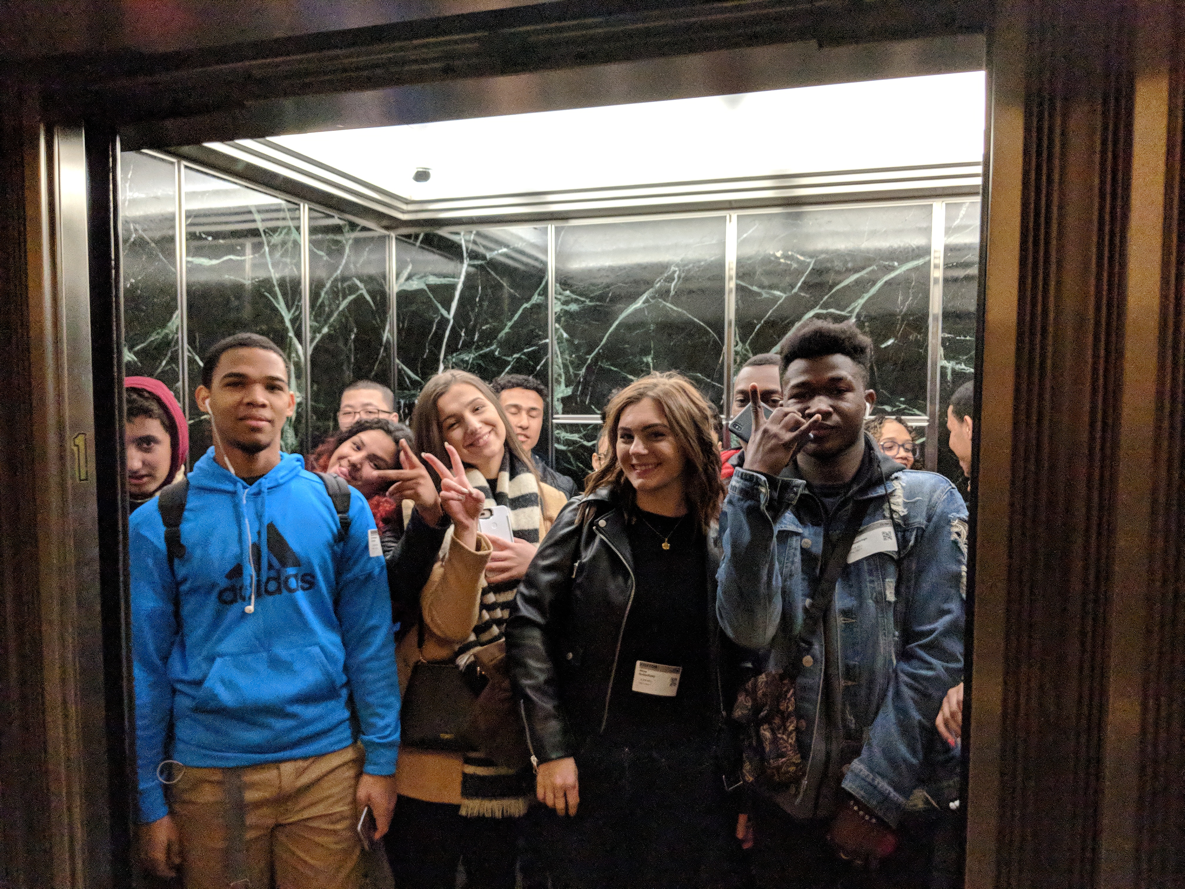 Students in elevator