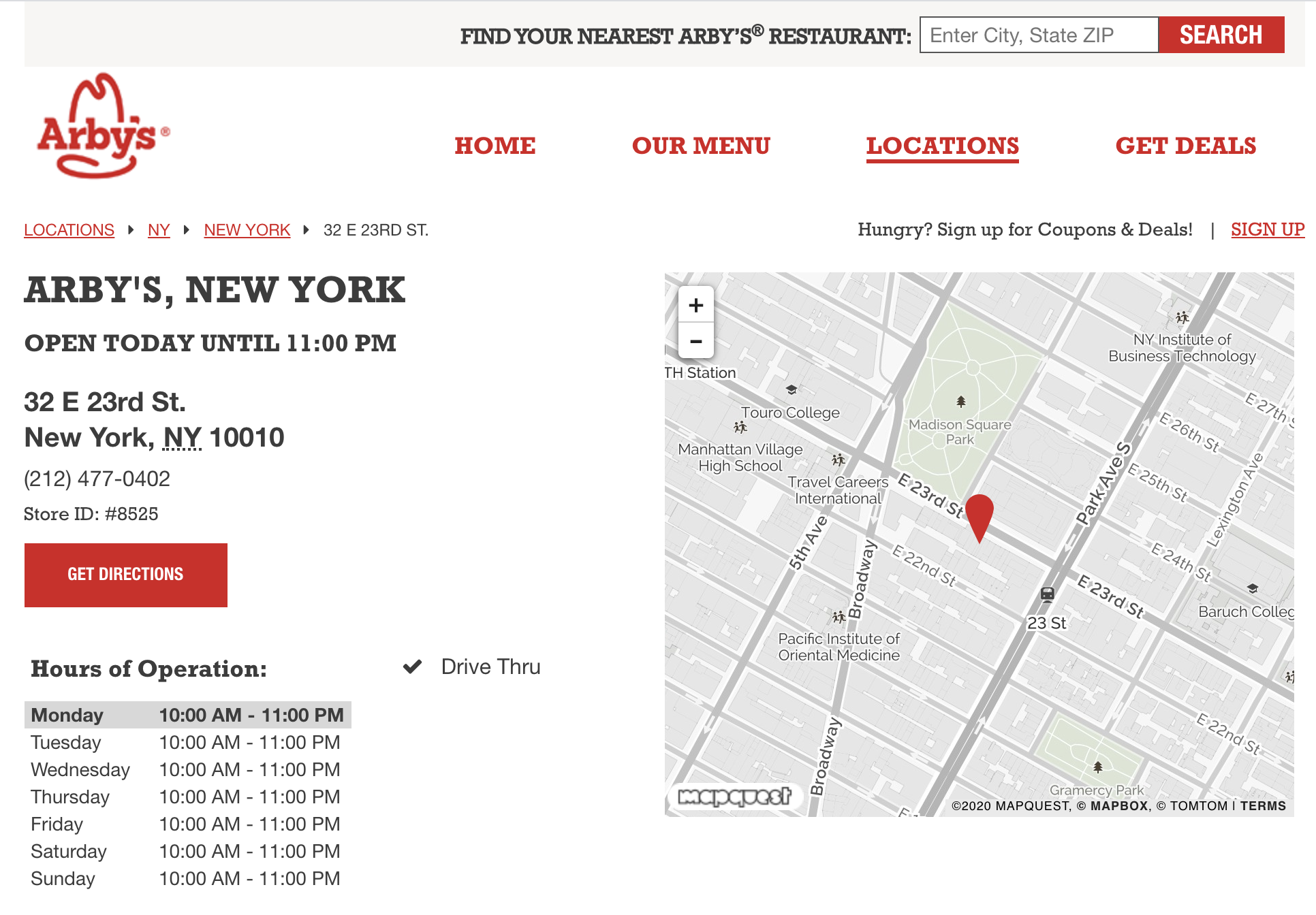 Arby's Location Page
