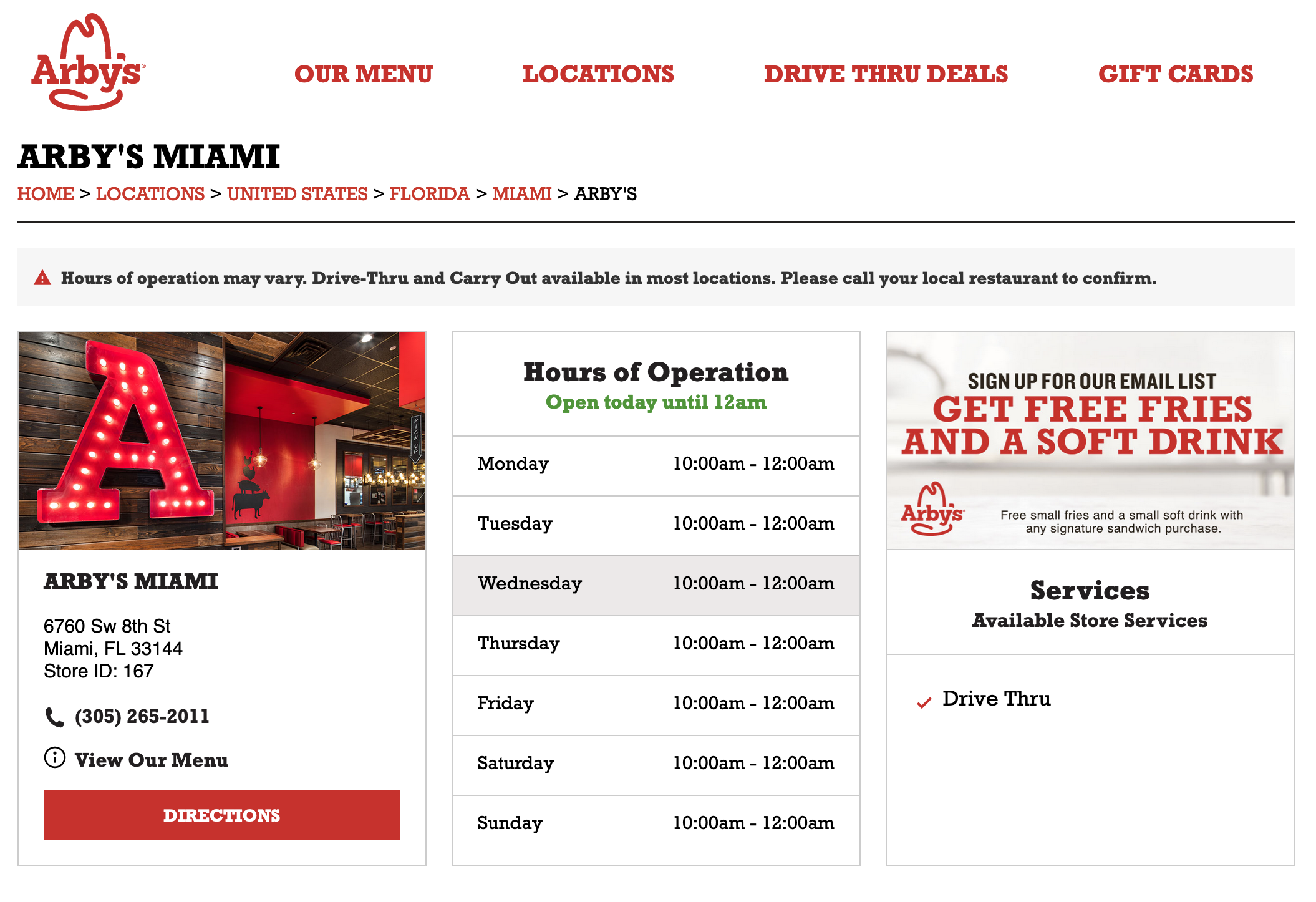 Arby's Location Page