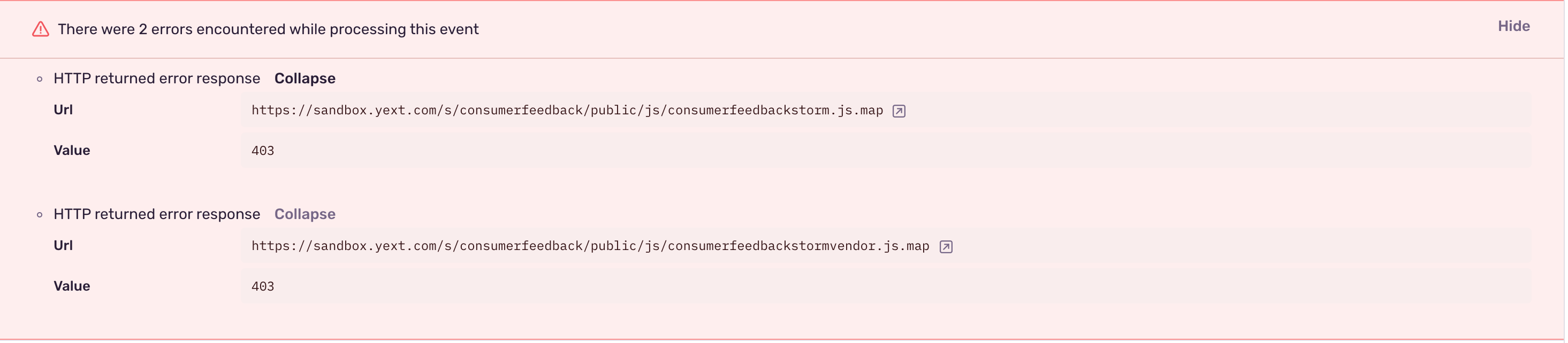 HTTP returned error response: 403