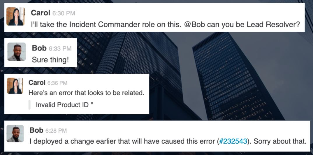 Carol and Bob working together on the incident